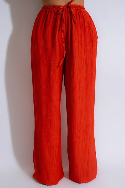 Linen Wide Leg Pants-Orange