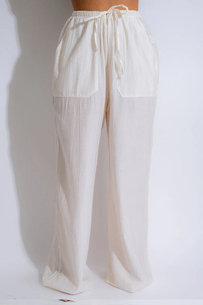 Linen Wide Leg Pants-Ivory White