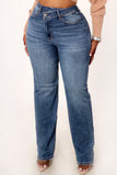 High Rise Offset Straight Jeans