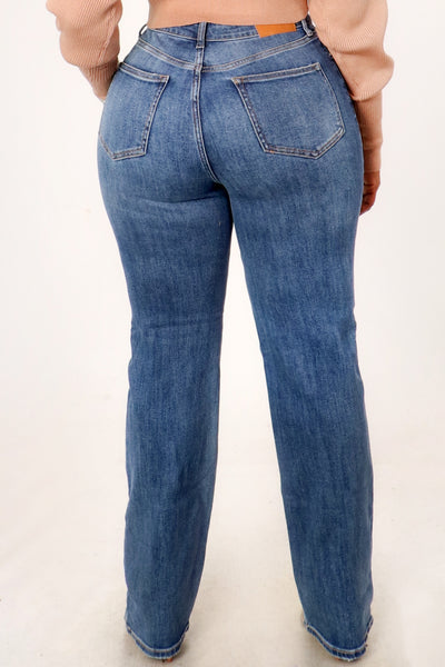 High Rise Offset Straight Jeans